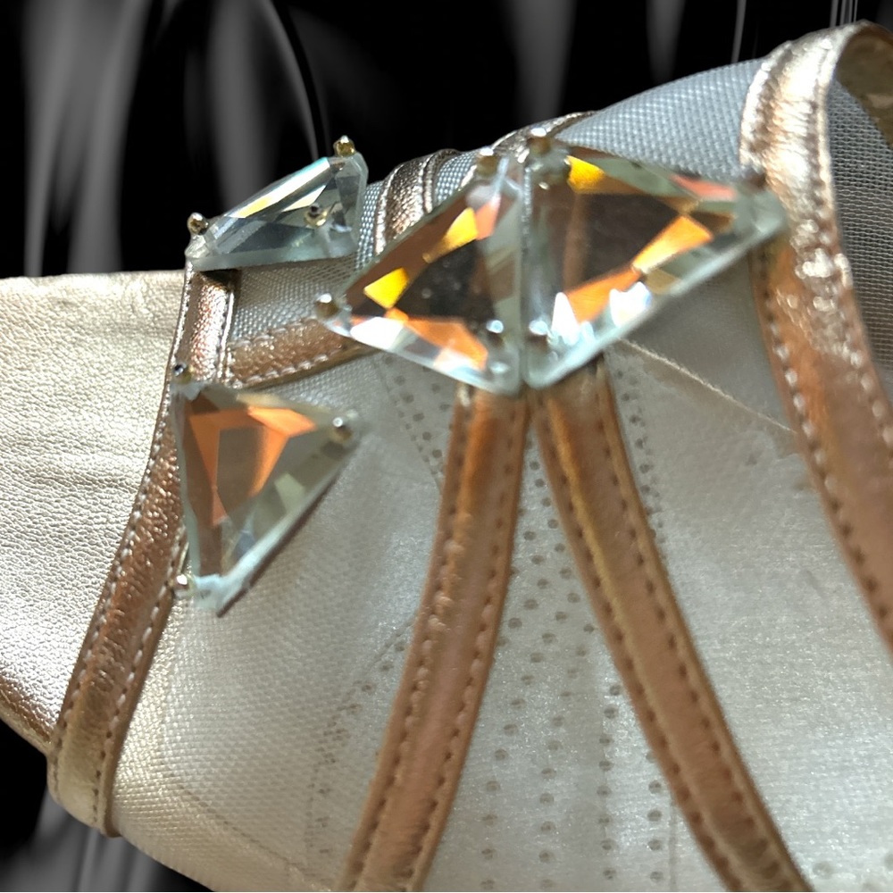 J.Renee Zelda mesh and gold leather slip on glamorous sandal heels - Picture 2 of 5